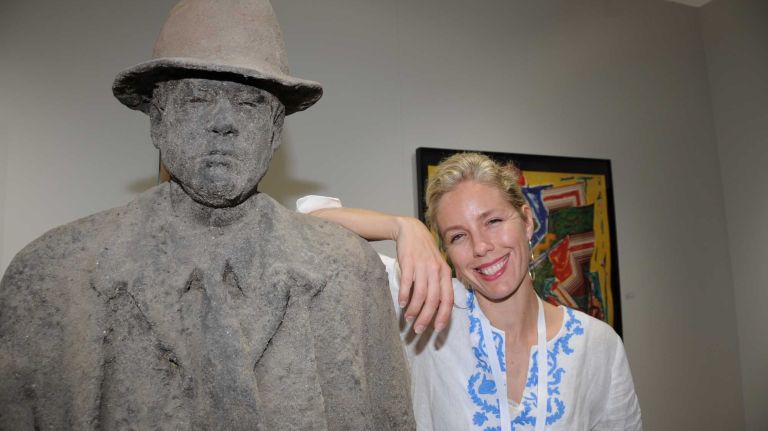 Catherine McCormick,with a piece titled Dirt Man, at the Art Southampton VIP First View and VIP Preview to Benefit Southampton Hospital and Parrish Art Museum in Water Mill, Thursday, July 9, 2015. The art show runs from July 9 through July 13.