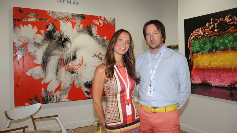 Curator Beth McNeill and artist Jeff Muhs at the Art Southampton VIP First View and VIP Preview to Benefit Southampton Hospital and Parrish Art Museum in Water Mill, Thursday, July 9, 2015. The art show runs through July 13, 2015.