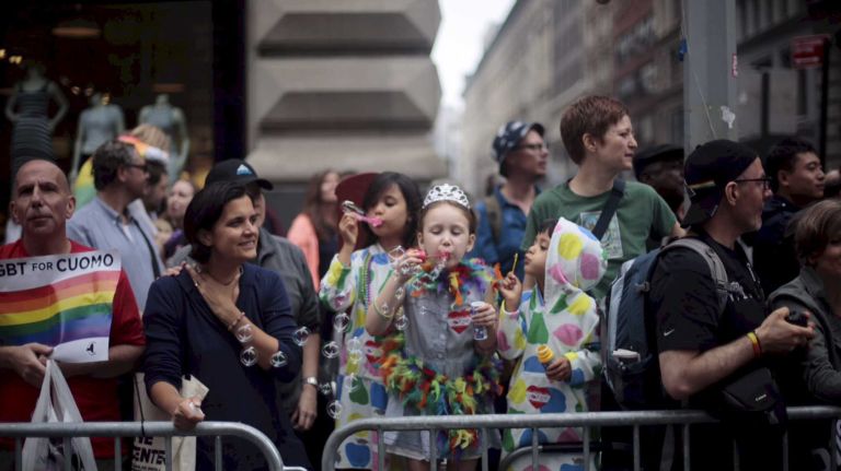 Spectators during the 2015 New York City Pride March on Sunday, June 28, 2015, in Manhattan. The parade starts uptown and ends near the Stone Wall Inn in Greenwich Village.