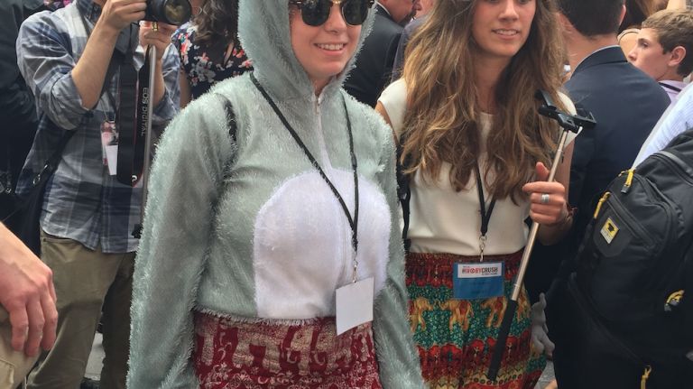 Activists flood Times Square in support of the elephants on June 19, 2015.