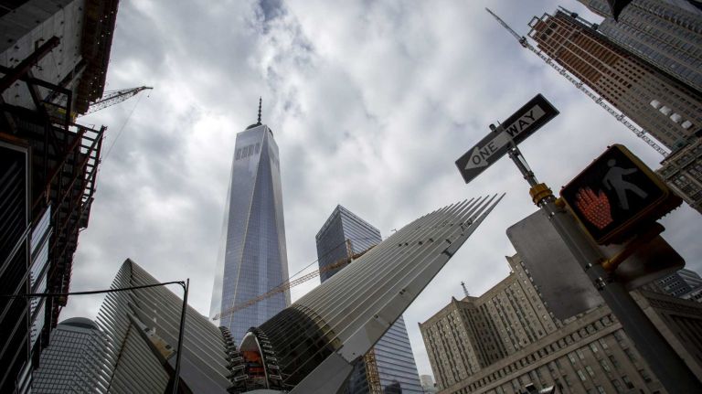 Exterior view of the World Trade Center Transportation Hub, known as the Oculus, near the 9/11 memorial site in Manhattan on May 6, 2015.