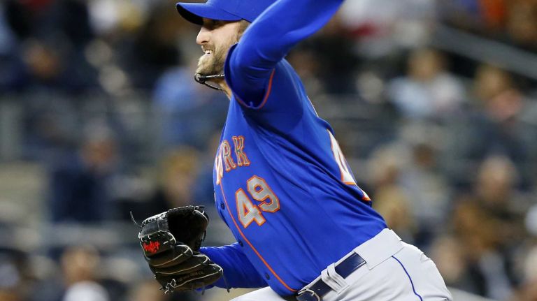 Jonathon Niese #49 of the New York Mets pitches against the New York Yankees at Yankee Stadium on Sunday, April 26, 2015.