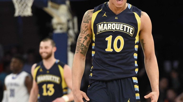 Big East Tournament first round: Marquette vs. Seton Hall 32 Marquette Golden Eagles forward Juan Anderson reacts against the Seton Hall Pirates in the first round of the Big East basketball tournament at Madison Square Garden on Wednesday, March 11, 2015.