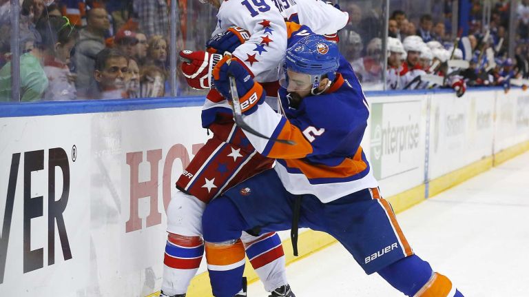 Eastern Conference quarterfinals Game 6: Islanders vs. Capitals 98 Nick Leddy of the New York Islanders defends against Nicklas Backstrom of the Washington Capitals in the second period during Game 6 of the Eastern Conference quarterfinals at Nassau Coliseum on Saturday, April 25, 2015.