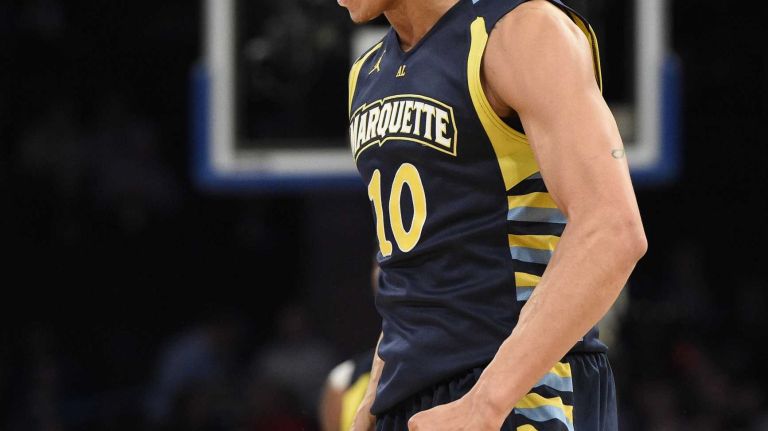 Big East Tournament first round: Marquette vs. Seton Hall 45 Marquette Golden Eagles forward Juan Anderson reacts against the Seton Hall Pirates in the first round of the Big East basketball tournament at Madison Square Garden on Wednesday, March 11, 2015.