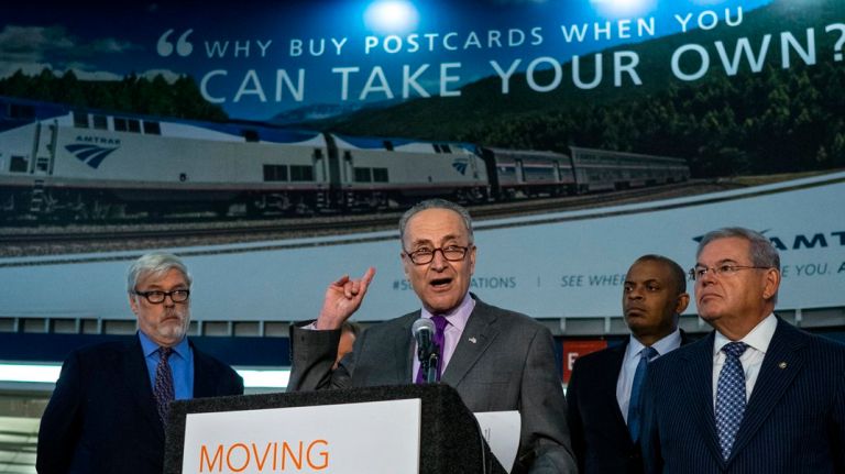 The Gateway Program project has lost one backer: the United States Department of Transportation. Above, Sen. Chuck Schumer touts the program at Penn Station last October.