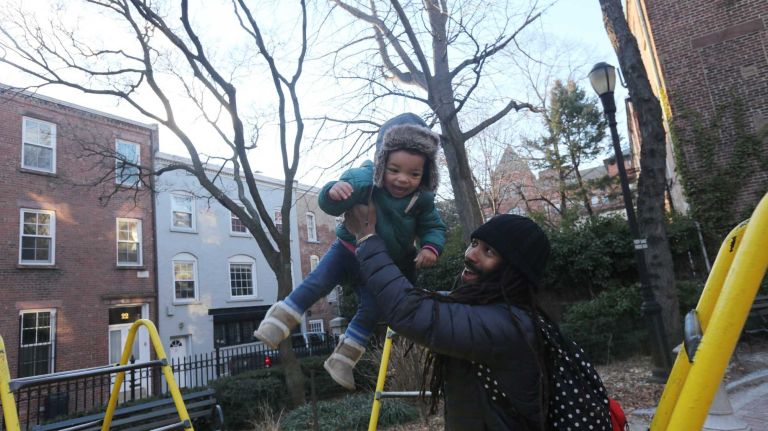 John Rankin, with daughter, Claire, 1.5 years, in Cobble Hill Park in Cobble Hill, Brooklyn, Monday, Jan., 5, 1015.