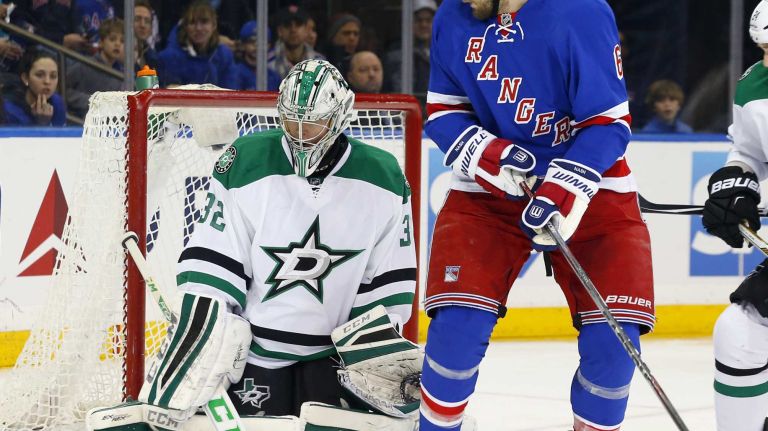 Rick Nash 34 Kari Lehtonen of the Dallas Stars makes a third period save under pressure from Rick Nash of the New York Rangers at Madison Square Garden on Sunday, Feb. 8, 2015.