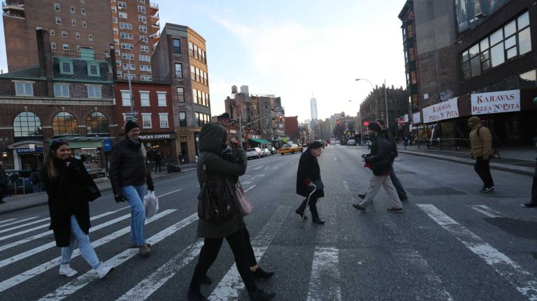 Crossing 7th Ave. at Christopher Street in Greenwich Village.
