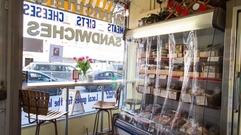 People shop at Brooklyn Victory Garden in the Clinton Hill neighborhood of Brooklyn on April 6, 2015. Neighborhood Feature on Clinton HIll.