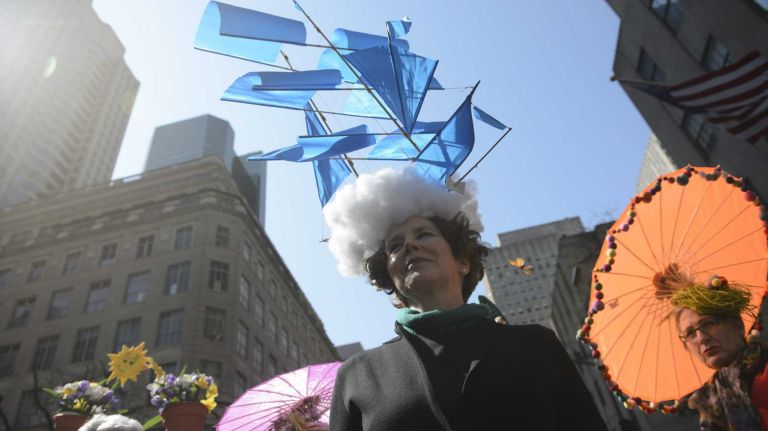The Tipsy Topper Mary Anna Smith models her hat during the annual Easter Parade and Bonnet Festival on Fifth Ave. in Manhattan, Sunday, April 05, 2015. The pageant is a New York City tradition that stretches back to the 1870's.