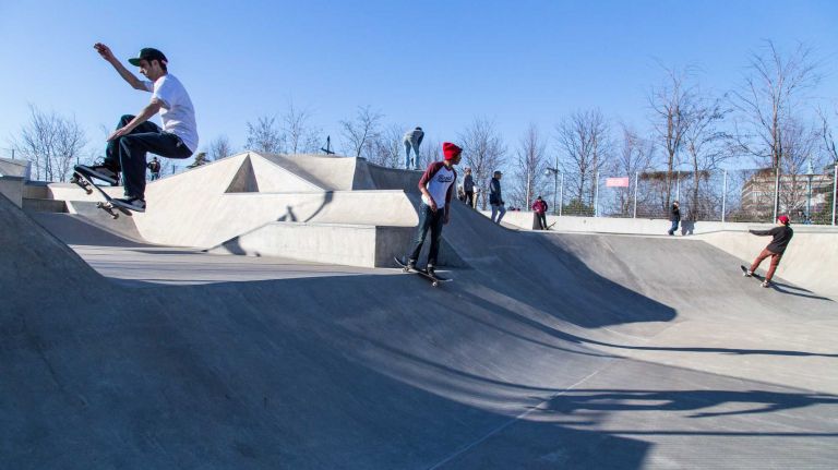 City Living: Chelsea 30 Skateboarders skate in Chelsea Waterside Park in Manhattan's Chelsea neighborhood on March 29 ,2015.