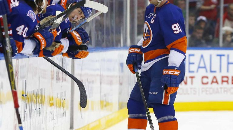 John Tavares of the New York Islanders skates to the bench after a third-period goal scored by the Montreal Canadiens at Nassau Coliseum on Saturday, March 14, 2015 in Uniondale.