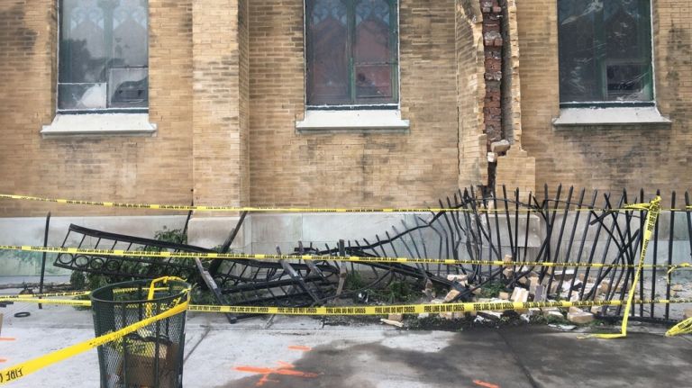 The bus rolled backward and crashed into St. Paul's Lutheran Church on Knickerbocker Avenue and Palmetto Street on Wednesday, June 21, 2017, police said.