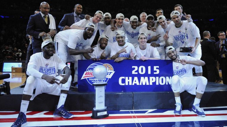 Villanova celebrates after defeating Xavier 69-52 to win the Big East basketball championship at Madison Square Garden on Saturday, March 14, 2015.
