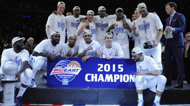 Villanova celebrates after defeating Xavier, 69-52, to win the Big East basketball championship at Madison Square Garden on Saturday, March 14, 2015.