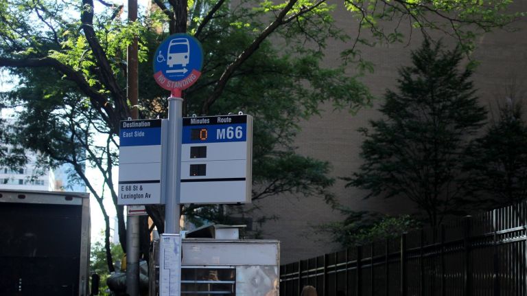 East Side buses in Manhattan will be getting countdown   clocks, like the one installed  at the M66 bus stop on Lexington Avenue and 68th Street.