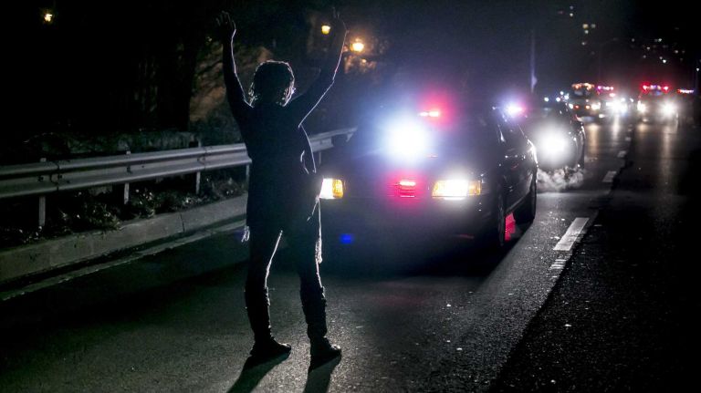 Protesters shut down traffic on the West Side Highway in Manhattan Nov. 25, 2014. Protests continued throughout New York City after the announcement that a grand jury in Missouri had not indicted the police officer who killed Michael Brown. 