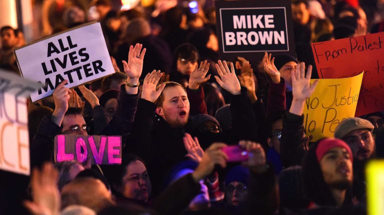 Protestors against the grand jury decision on the Eric Garner case gathered Thursday Dec 4, 2014 at Foley Square.