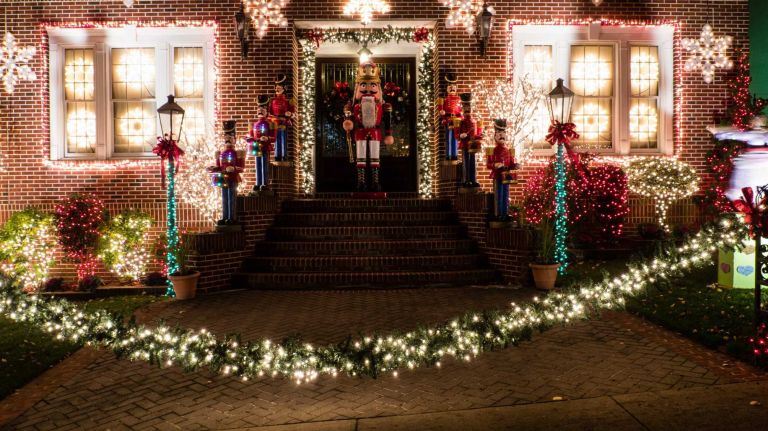 Nutcracker soldiers guard the doorway of a house on 84th street in Brooklyn's Dyker Heights.