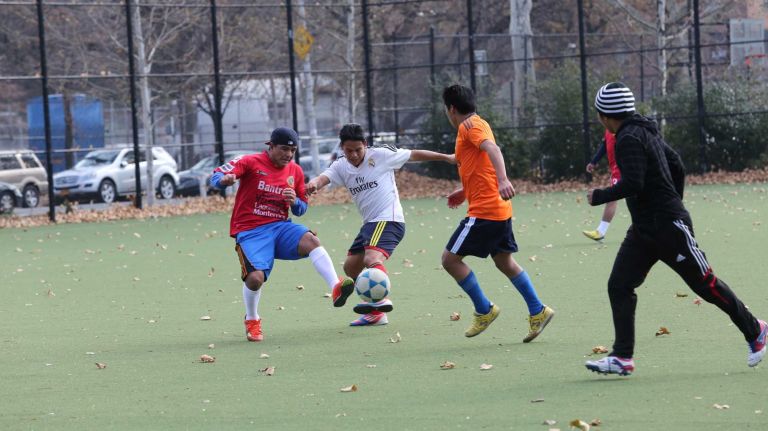 A soccer game at the Watson-Gleason field in Soundview, the Bronx, Thursday, Nov., 20, 2014.