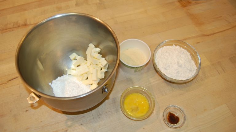 Bouchon Bakery's Simple Thanksgiving Pumpkin Pie recipe 17 <p>½ cup (120 grams) Butter (room temperature)</p> <p>¼ cup + 3 T (50 grams) Powdered sugar</p> <p>½ cup(50 grams) Almond Flour</p> <p>1 ½ cup (200 grams) All-Purpose Flour</p> <p>1/4t (2 grams) Vanilla Extract</p> <p>3T (28 grams) Eggs</p> <p>Yield: 1 pie</p>