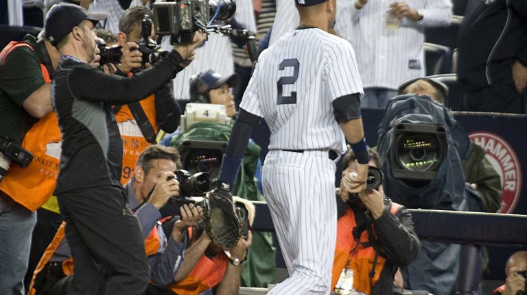 Derek Jeter's final game at Yankee Stadium 140 Yankees' Derek Jeter leaves the field with applause from the fans after the national athem before playing the Baltimore Orioles at Yankee Stadium on Thursday, Sept. 25, 2014.