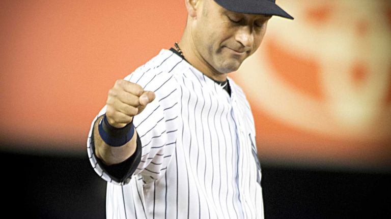 Derek Jeter's final game at Yankee Stadium 142 Yankees' Derek Jeter acknowledges the fans after taking the field in the first inning against the Baltimore Orioles at Yankee Stadium on Thursday, Sept. 25, 2014.