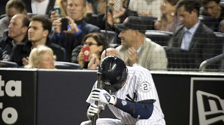 Derek Jeter's final game at Yankee Stadium 146 Yankees' Derek Jeter crouches before his first at-bat in the first inning against the Baltimore Orioles at Yankee Stadium on Thursday, Sept. 25, 2014.