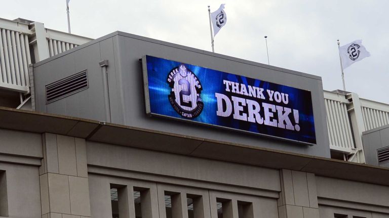 Derek Jeter's final game at Yankee Stadium 168 The marquee at Yankee Stadium is illuminated for Derek Jeter's final home game against the Baltimore Orioles at Yankee Stadium on Sept. 25, 2014.