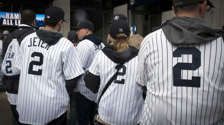 Derek Jeter's final game at Yankee Stadium 180 Derek Jeter fans enter Yankee Stadium with their No. 2 jerseys on before Jeter's final home game against the Baltimore Orioles at Yankee Stadium on Sept. 25, 2014.