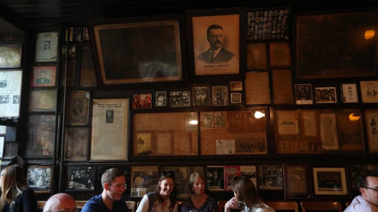 The Fleming family, from Middlesbrough, Britain visit McSorley's Old Ale House at 15 E. 7th Street.