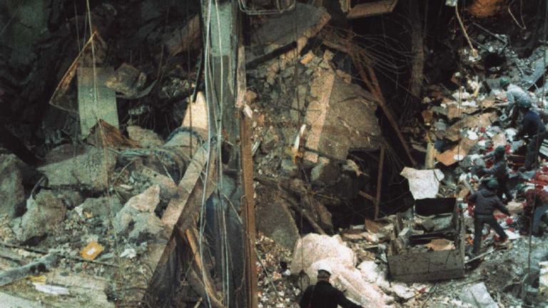 Investigators continue to look for evidence at the site of the 1993 World Trade Center bombing on March 12, 1993.