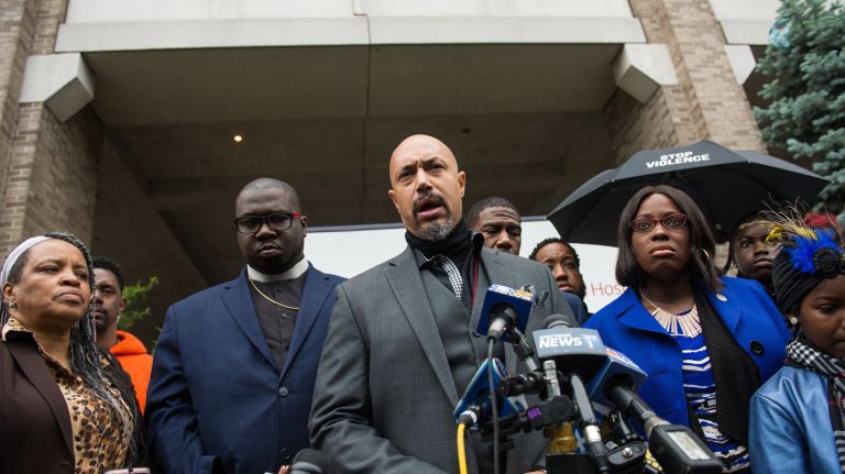 A vigil Jaheen Hunter, 5, who was shot in the Bronx, included Minister Kirsten John Foy, who spoke.