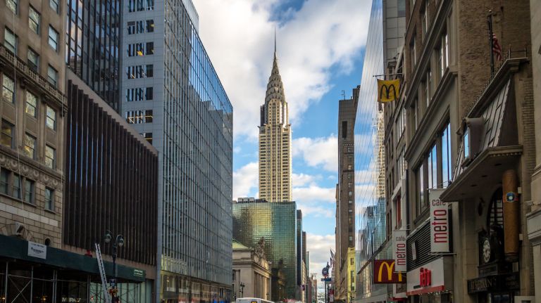 The Chrysler Building, located at 405 Lexington Ave., is 1,046 feet tall. When it opened in 1930, it was the tallest building in the world -- but it only had the title for 11 months, when the Empire State Building was completed. It is now considered tied with The New York Times Building as the sixth tallest in the city.