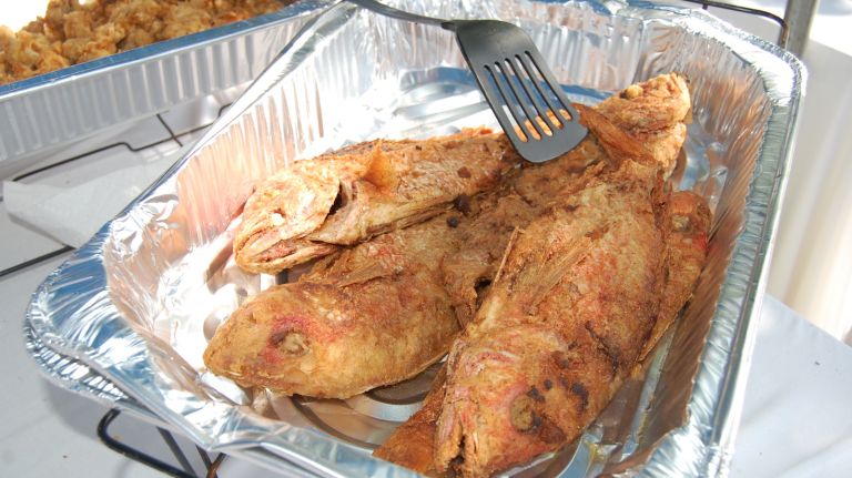 Fried whole red snapper fish - tangy and sweet.