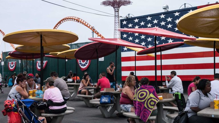 Nathan's Famous in Coney Island Brooklyn, on August 1, 2014. By Anthony Lanzilote.