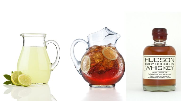 The essentials for a Memorial Day party: lemonade, iced tea and whiskey.