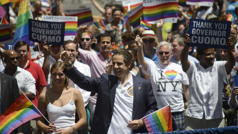 New York Gov. Andrew M. Cuomo walks during the New York City Pride Parade in Manhattan on Sunday, June 29, 2014.
