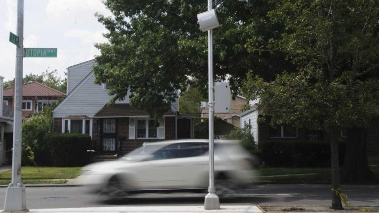 A  state bill  would  dramatically  raise the number of city school-zone speed camera sites, such as the one   on Utopia Parkway in Queens.