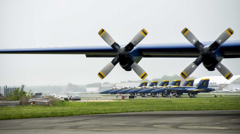 Jones Beach Air Show 2014 25 The Blue Angels fleet sits on the tarmac at Republic Airport in Farmingdale on Friday, May 23, 2014, the day before the Bethpage Air Show at Jones Beach.