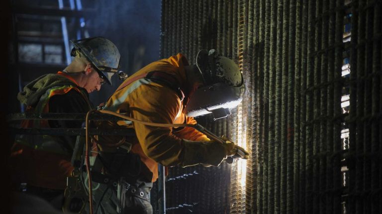 Workers weld rebar in the 86th Street cavern of the Second Avenue Subway line on Thursday, May 01, 2014. 