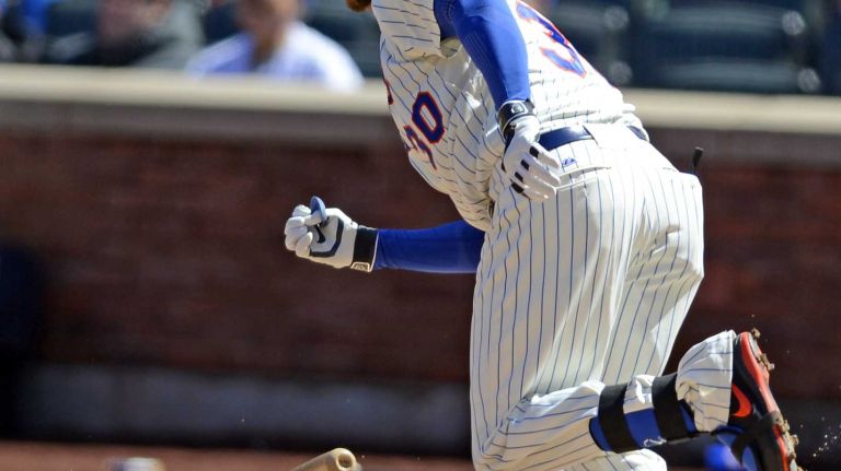 Andrew Brown hit a three-run homer to left-centerfield in the first inning off the Washington Nationals' Stephen Strasburg on Opening Day at Citi Field on March 31, 2014.
