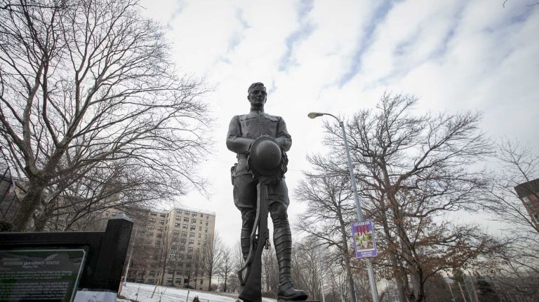 Woodside 20 The eponymous monument, dating back to 1923, at the Doughboy Park.