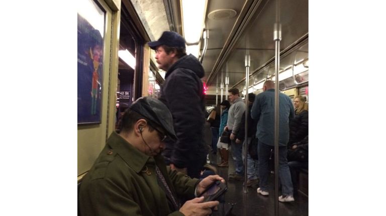 Celebrities riding the subway in New York City 9 Nick Offerman rode the C train in December 2014. A