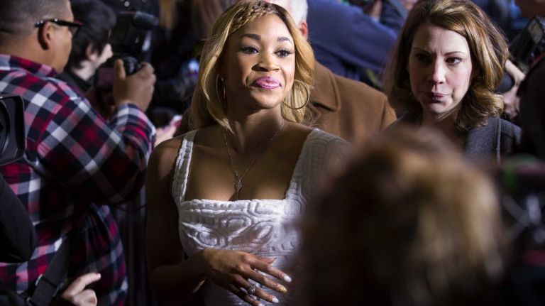 WWE Diva Cameron arrives at the Hard Rock Cafe in Manhattan Tuesday, April 1, 2014, as they kick off Wrestlemania 30 during a week long list of activities leading to the April 6th main event.