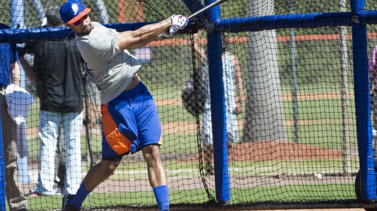 Chris Young takes batting practice during spring training Monday Feb. 17, 2014 at Tradition Field in Port St. Lucie, Fla.
