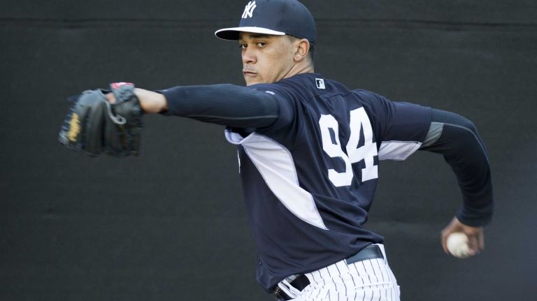 Yankees pitcher Jose Campos works out at Steinbrenner Field on Feb. 17, 2014.