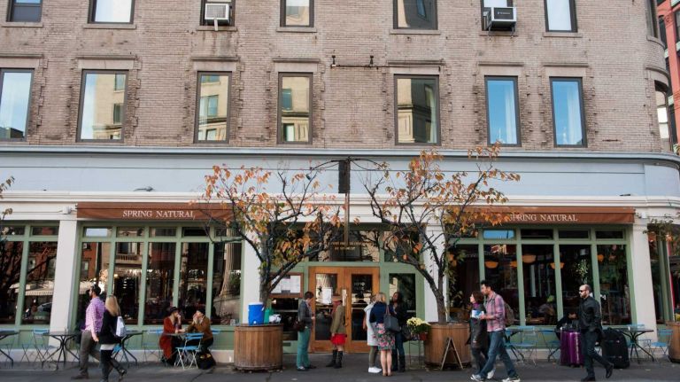 Spring Street Natural, which serves a healthy natural cuisine, is located on Spring Street and Lafayette Street.