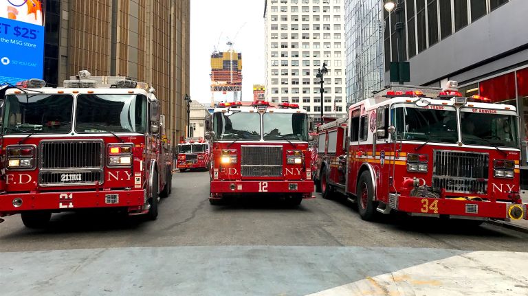 First responders are participating in events in Manhattan and the Bronx on Saturday, April 8, 2017.